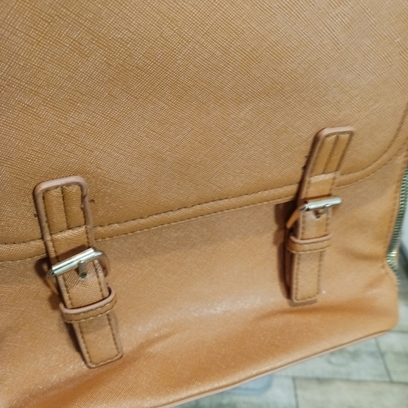 Womens Backpack Handbag Pockets Faux Leather Brown  Large - Picture 9 of 9